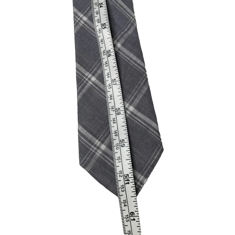 The Tie Bar Gray White Plaid Linen Skinny Tie Handmade 58